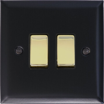 spectrum flat black light switch (2 gang/polished brass switches) front fc20825