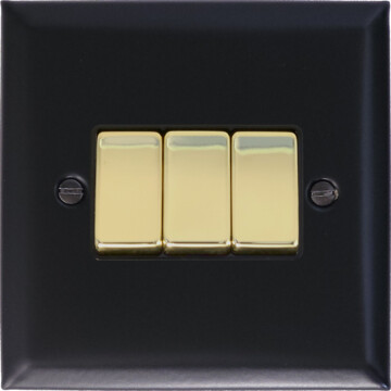 spectrum flat black light switch (3 gang/polished brass switches) front fc20825