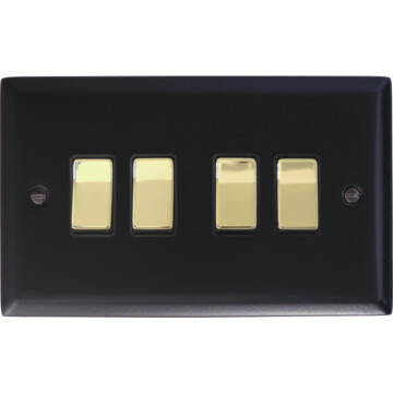 spectrum flat black light switch (4 gang/polished brass switches) front fc20825