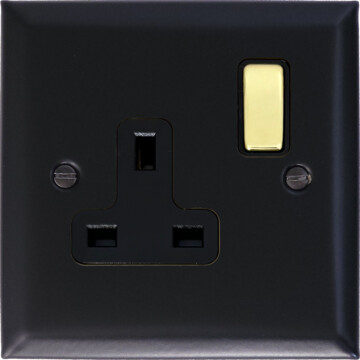 spectrum flat black single socket (polished brass switch) front fc20825