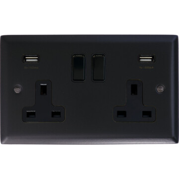 spectrum flat black double socket with usb front fc20825