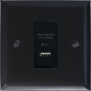 spectrum matt black usb charger (usb a and usb c) front fc20825