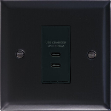 spectrum matt black usb charger (2x usb c) (1 gang) front fc20825