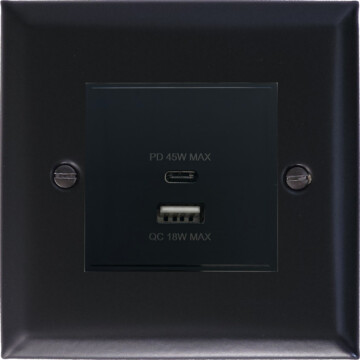 spectrum matt black antique brass usb charger (dual usb a + c quick charge) front fc20825