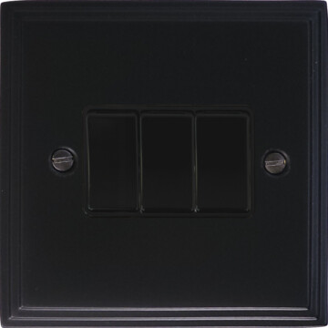 victorian matt black light switch (3 gang) front fc20825