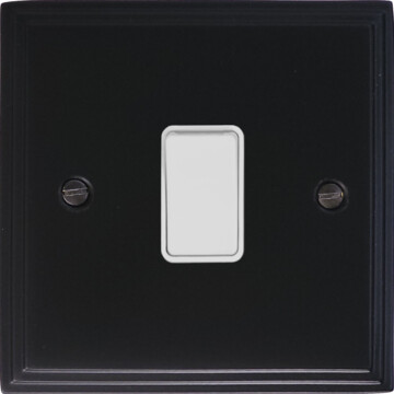 victorian matt black light switch (1 gang/white switch) front fc20825