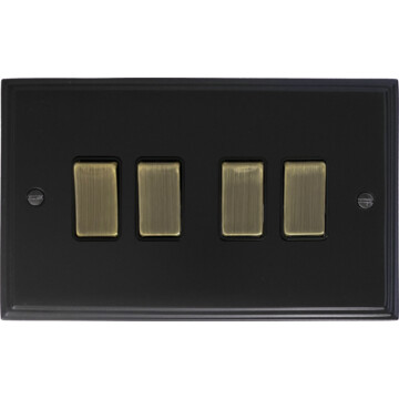 victorian matt black light switch (4 gang/antique brass switches) front fc20825