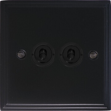 victorian matt black toggle grid plate (2 gang/matt black toggles) front fc20825
