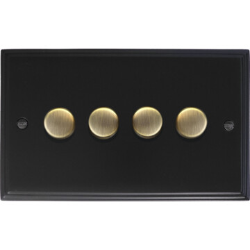 victorian matt black led dimmer (4 gang/antique brass caps) front fc20825