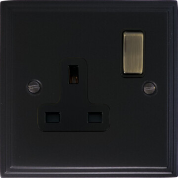 victorian matt black single socket (antique brass switch) front fc20825