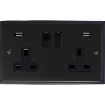 victorian matt black double socket with usb front fc20825
