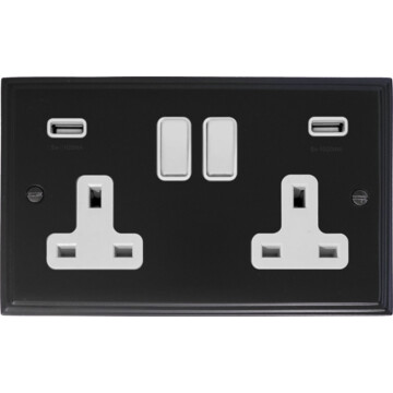 victorian matt black double socket with usb (white inserts) front fc20825