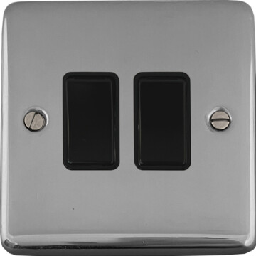polished chrome light switch (2 gang/black switches) front fc20825