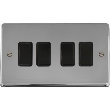 polished chrome light switch (4 gang/black switches) front fc20825