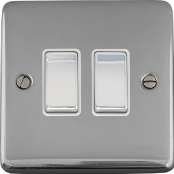 polished chrome light switch (2 gang/white insert/chrome switch) front fc20825