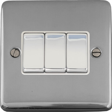 polished chrome light switch (3 gang/white insert/chrome switches) front fc20825