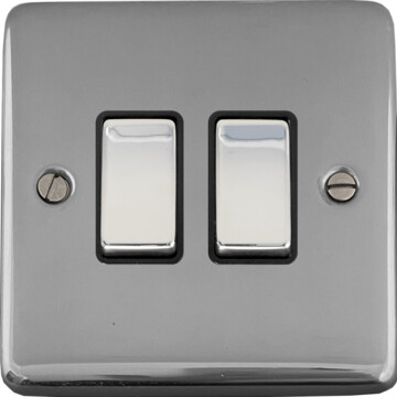 polished chrome light switch (2 gang/black insert/chrome switches) front fc20825