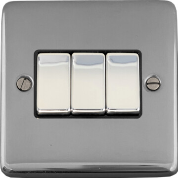 polished chrome light switch (3 gang/black insert/chrome switches) front fc20825