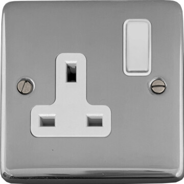polished chrome single socket (white switch) front fc20825