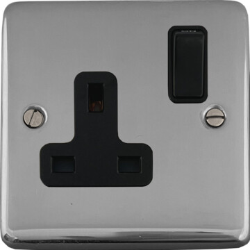 polished chrome single socket (black switch) front fc20825