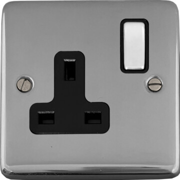 polished chrome single socket (black insert/chrome switch) front fc20825