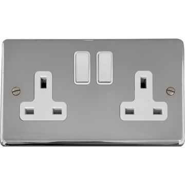 polished chrome double socket (white switch) front fc20825
