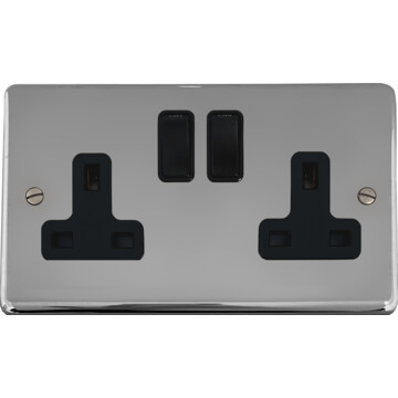 polished chrome double socket (black switches) front fc20825