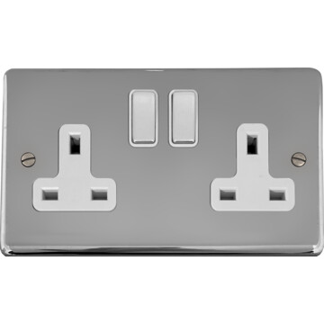 polished chrome double socket (white insert/chrome switch) front fc20825