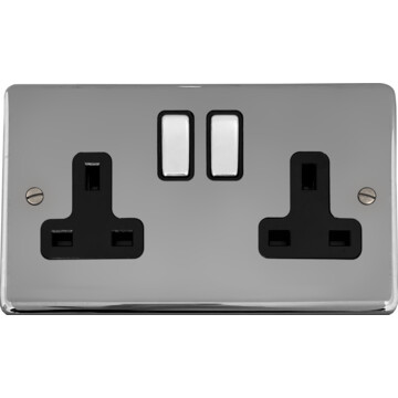 polished chrome double socket (black insert/chrome switch) front fc20825