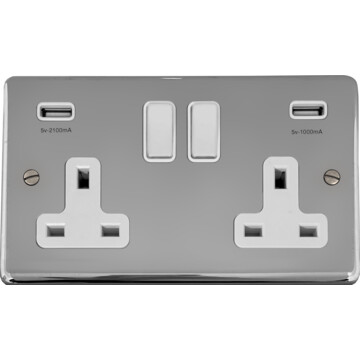 polished chrome double socket with usb (white switches) front fc20825