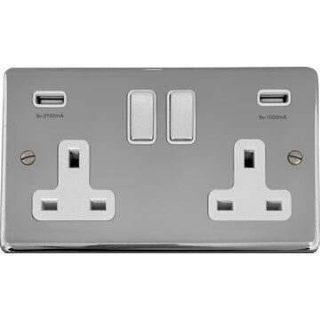 polished chrome double socket with usb (white inserts/chrome switches) front fc20825