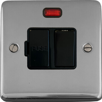 polished chrome switched fused spur with neon (black switch) front fc20825