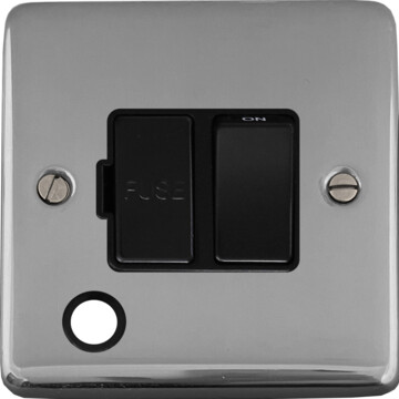 polished chrome switched fused spur with flex outlet (black switch) front fc20825