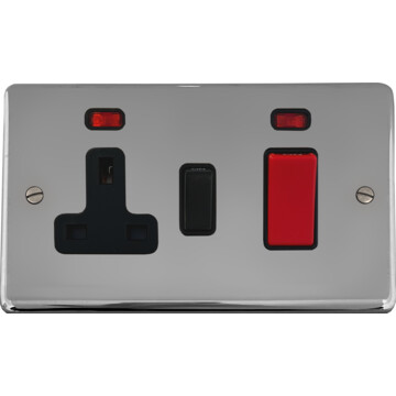 polished chrome cooker switch with socket (black switch) front fc20825
