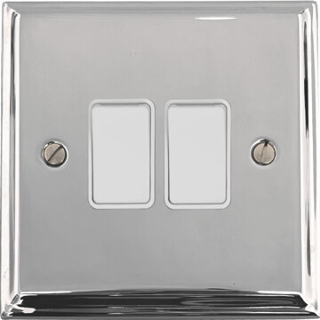 deco polished chrome light switch (2 gang/white switches) front fc20825