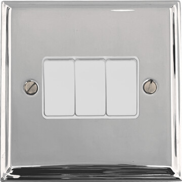 deco polished chrome light switch (3 gang/white switches) front fc20825