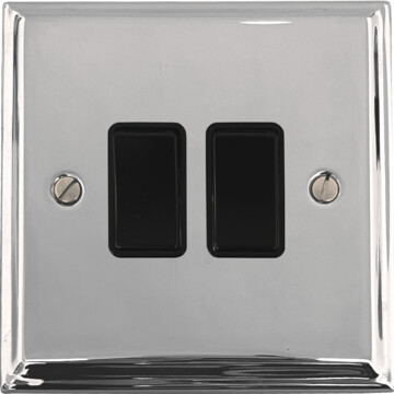 deco polished chrome light switch (2 gang/black switches) front fc20825