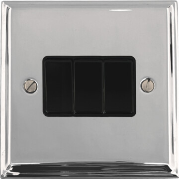 deco polished chrome light switch (3 gang/black switches) front fc20825