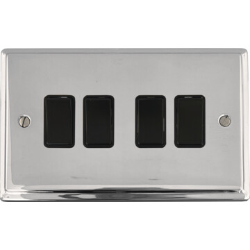 deco polished chrome light switch (4 gang/black switches) front fc20825