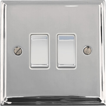 deco polished chrome light switch (2 gang/white insert/chrome switches) front fc20825