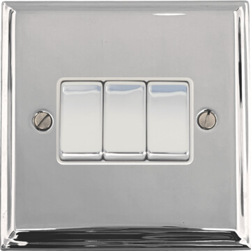 deco polished chrome light switch (3 gang/white insert/chrome switches) front fc20825