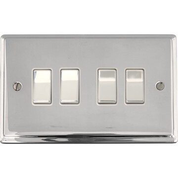 deco polished chrome light switch (4 gang/white insert/chrome switches) front fc20825