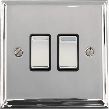 deco polished chrome light switch (2 gang/black insert/chrome switches) front fc20825