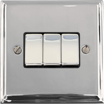 deco polished chrome light switch (3 gang/black insert/chrome switches) front fc20825