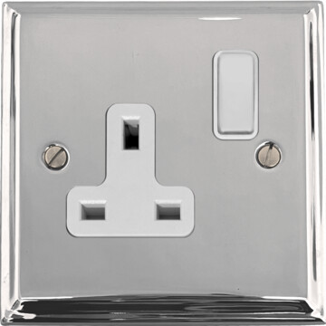 deco polished chrome single socket (white switch) front fc20825