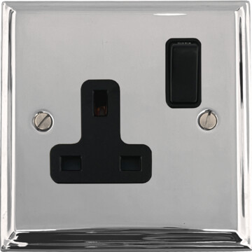 deco polished chrome single socket (black switch) front fc20825