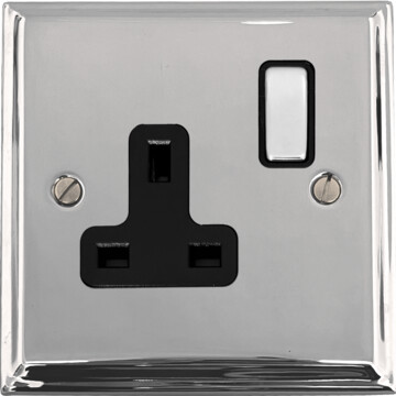 deco polished chrome single socket (black insert/chrome switch) front fc20825