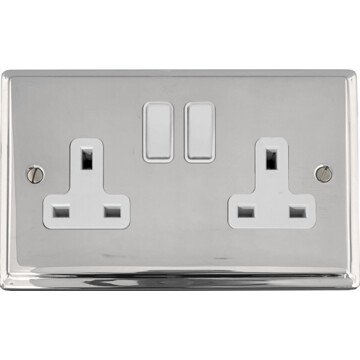 deco polished chrome double socket (white switches) front fc20825