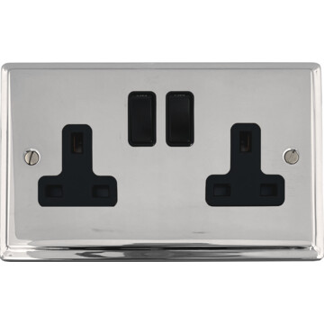 deco polished chrome double socket (black switches) front fc20825