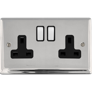 deco polished chrome double socket (black insert/chrome switches) front fc20825